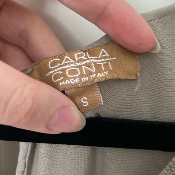 Carla Conti tan polka dot silk tank top with cotton lining and fringe - Picture 3 of 6